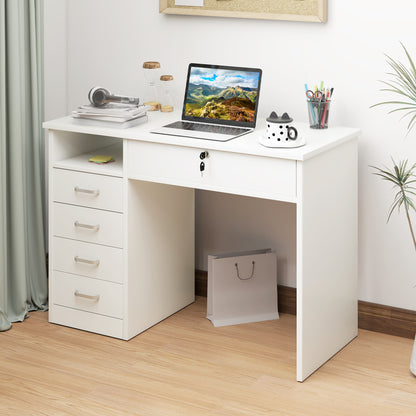 Fizita 110cm White Home Office Desk With 5 Storage Drawers