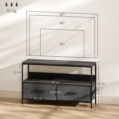Avatera 98cm Black and Grey TV Storage Unit With 2 Fold Down Fabric Drawers