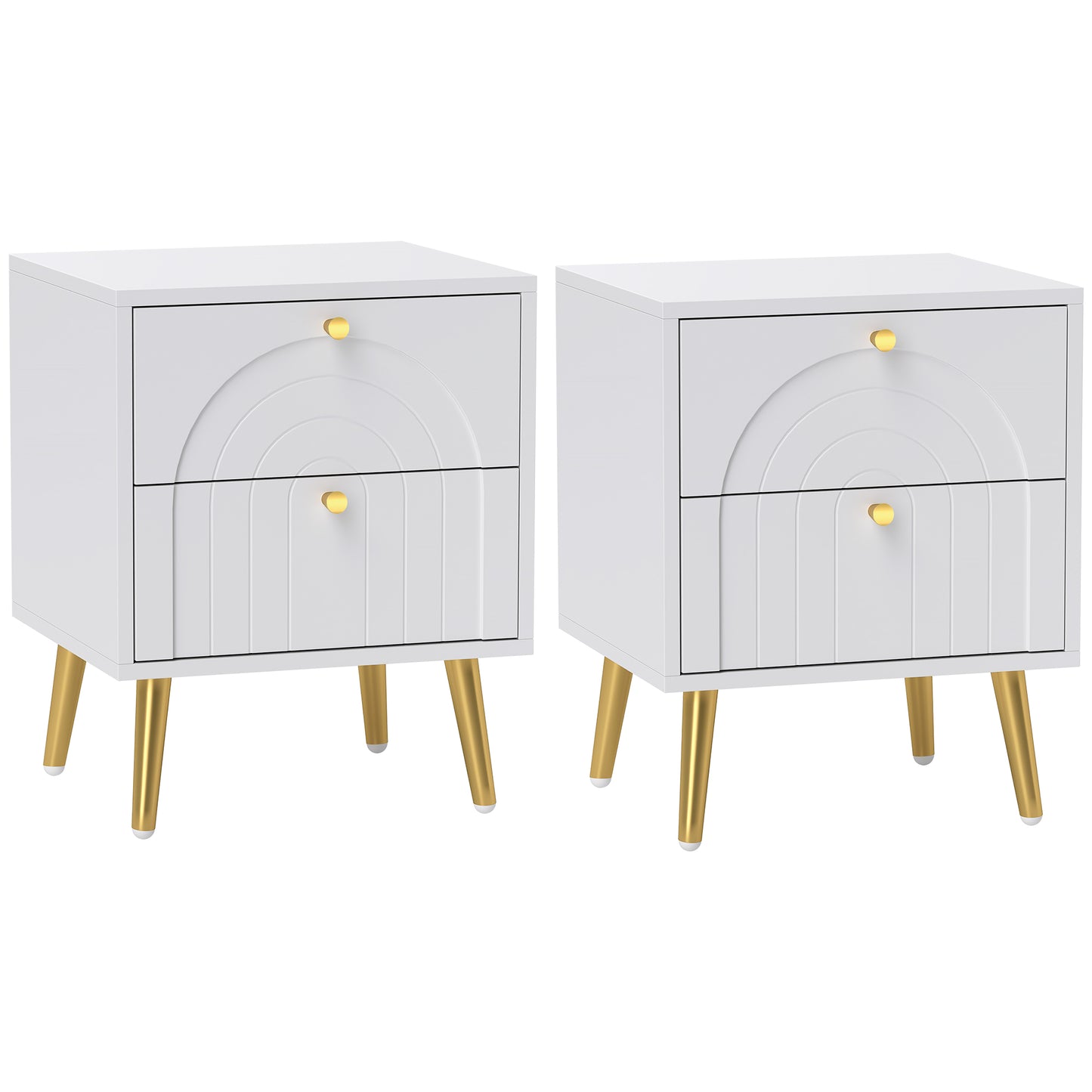 Leri Kama Set Of 2 White Bedside Tables 2 Drawers Golden Handles