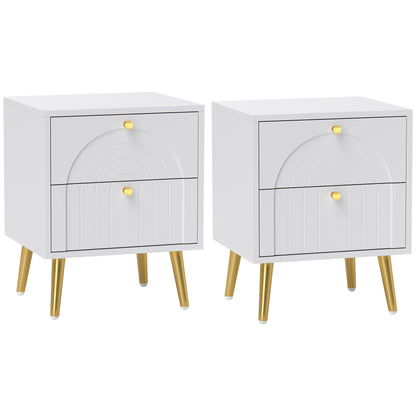 Leri Kama Set Of 2 White Bedside Tables 2 Drawers Golden Handles