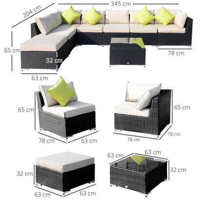 Yomo 6 Seater Faux Rattan Black Outdoor Corner Sofa Set With d Glass Coffee Table