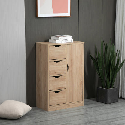 Lala Natural Finish Freestanding Storage Cabinet With 4 Drawers And Lower Cupboard