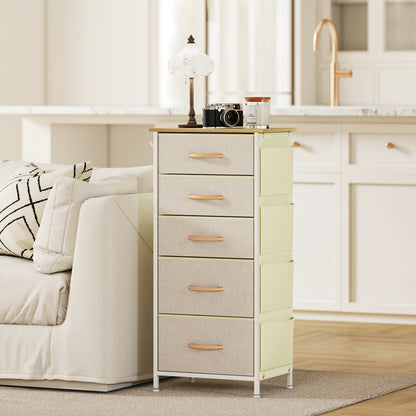 Batoro Fabric And Metal Beige 5 Drawer Storage Chest