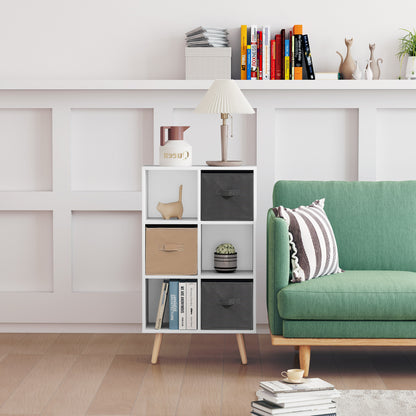 Nadiro Wooden White 6 Cube Storage Unit With 3 Fabric Drawers And OFauxn Shelves