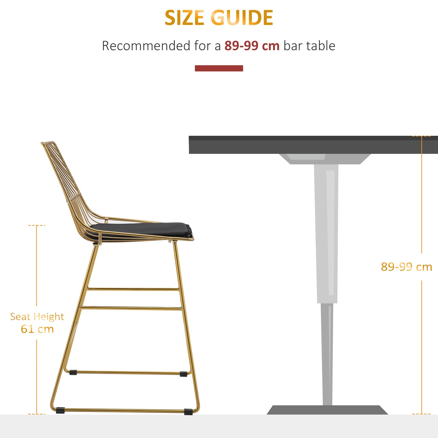Sunira Metal Gold Counter H8 Bar Stools Set Of 2 With Wire Frame Design