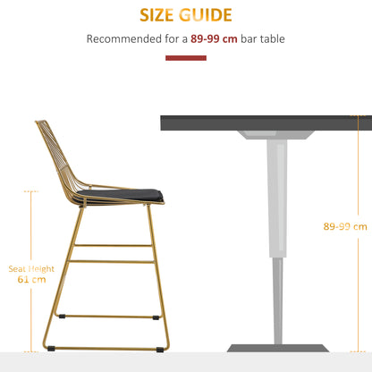 Sunira Metal Gold Counter H8 Bar Stools Set Of 2 With Wire Frame Design