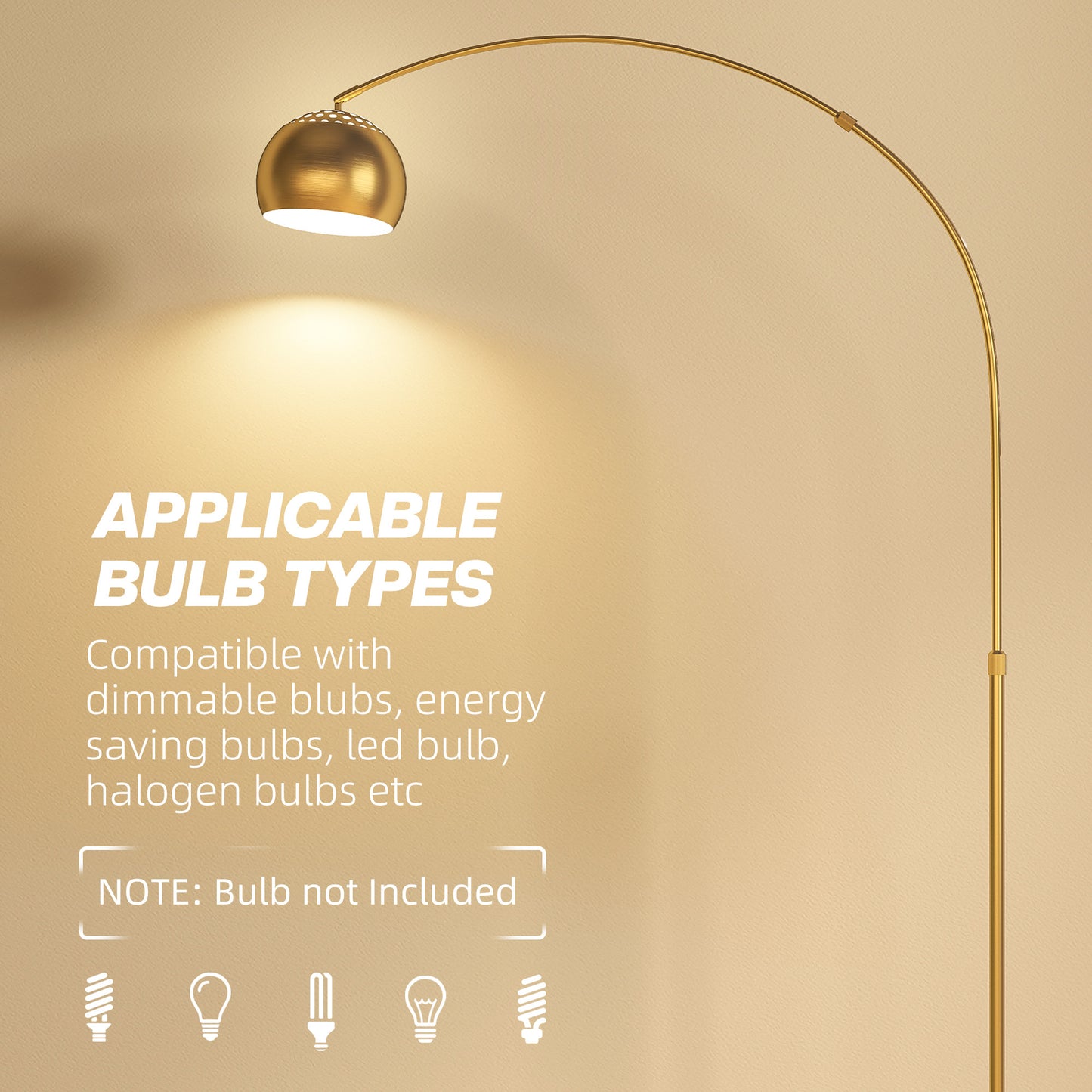 Ketota Gold Metal And Black Marble Arc Bell Floor Lamp With Adjustable Shade