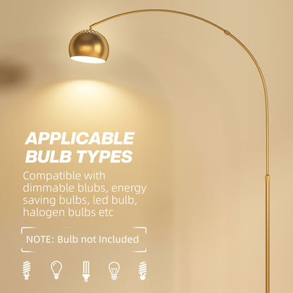 Ketota Gold Metal And Black Marble Arc Bell Floor Lamp With Adjustable Shade