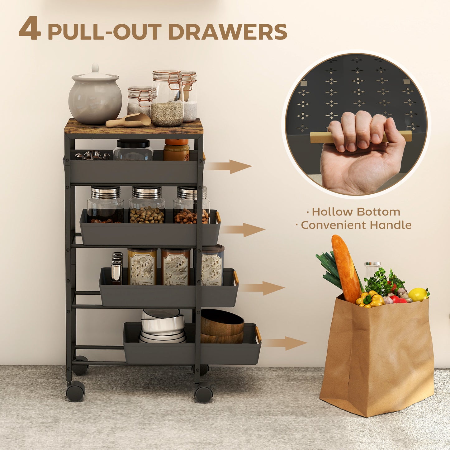 Coli Metal Black 5 Tier Storage Trolley On Wheels
