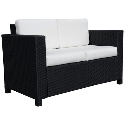 Toha Rattan Black 2 Seater Outdoor Sofa With White Cushions