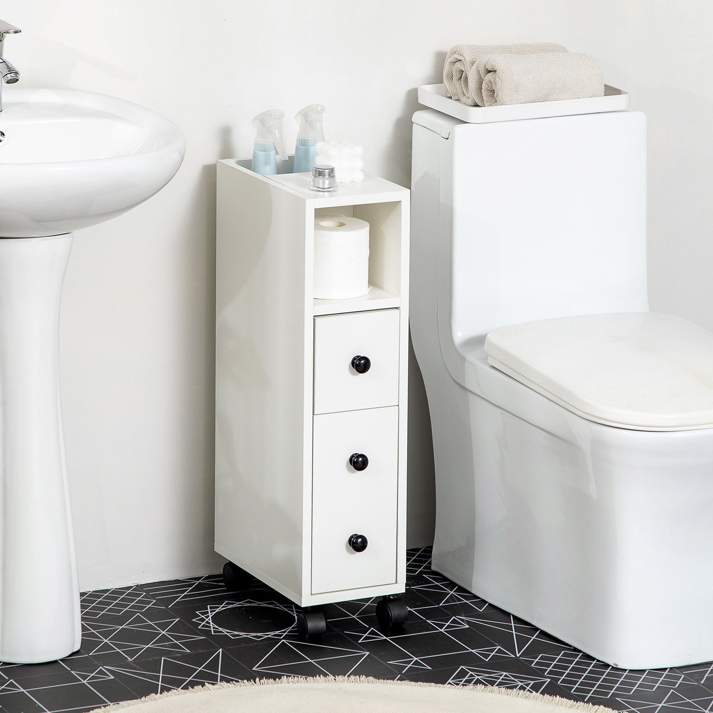 Toveka Slimline Bathroom Storage Cabinet In White