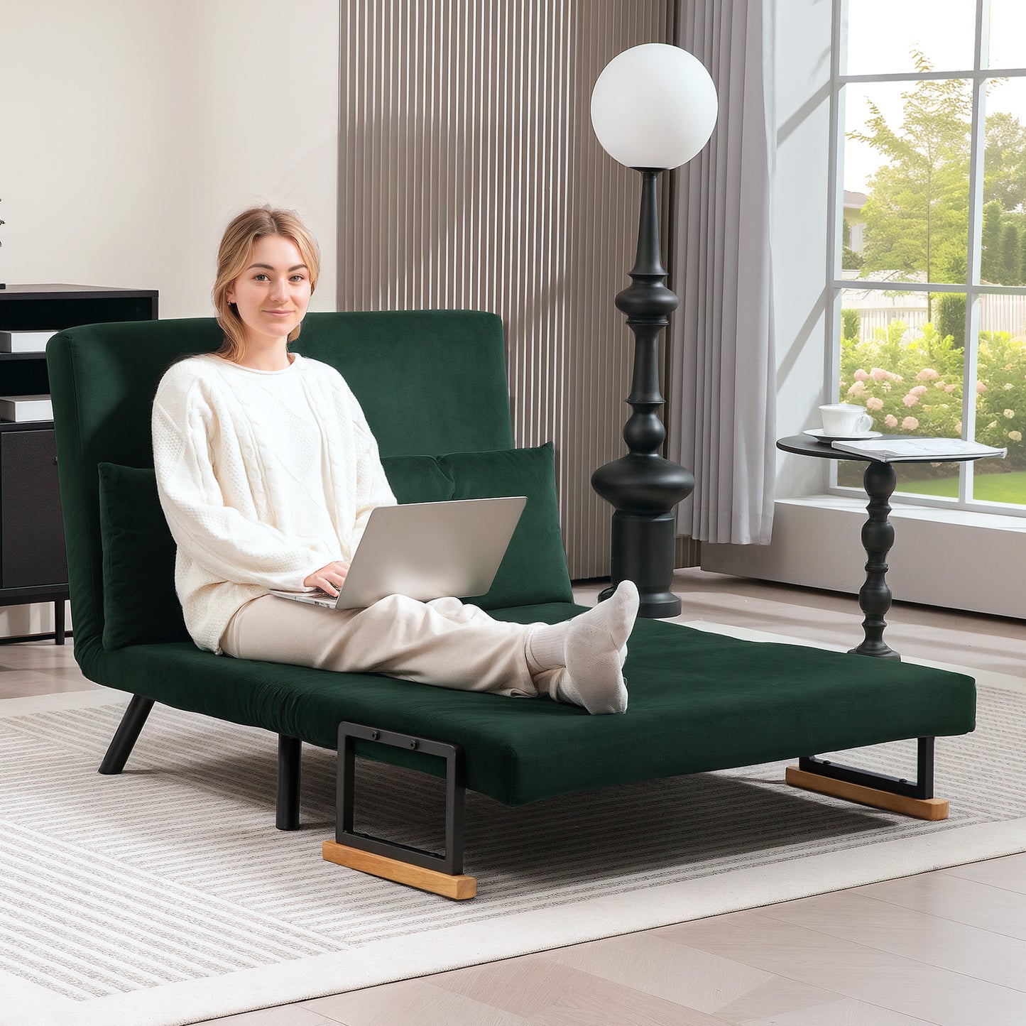 Dorama Riri Green 4 In One Convertible Double Sofa Bed With Cushions