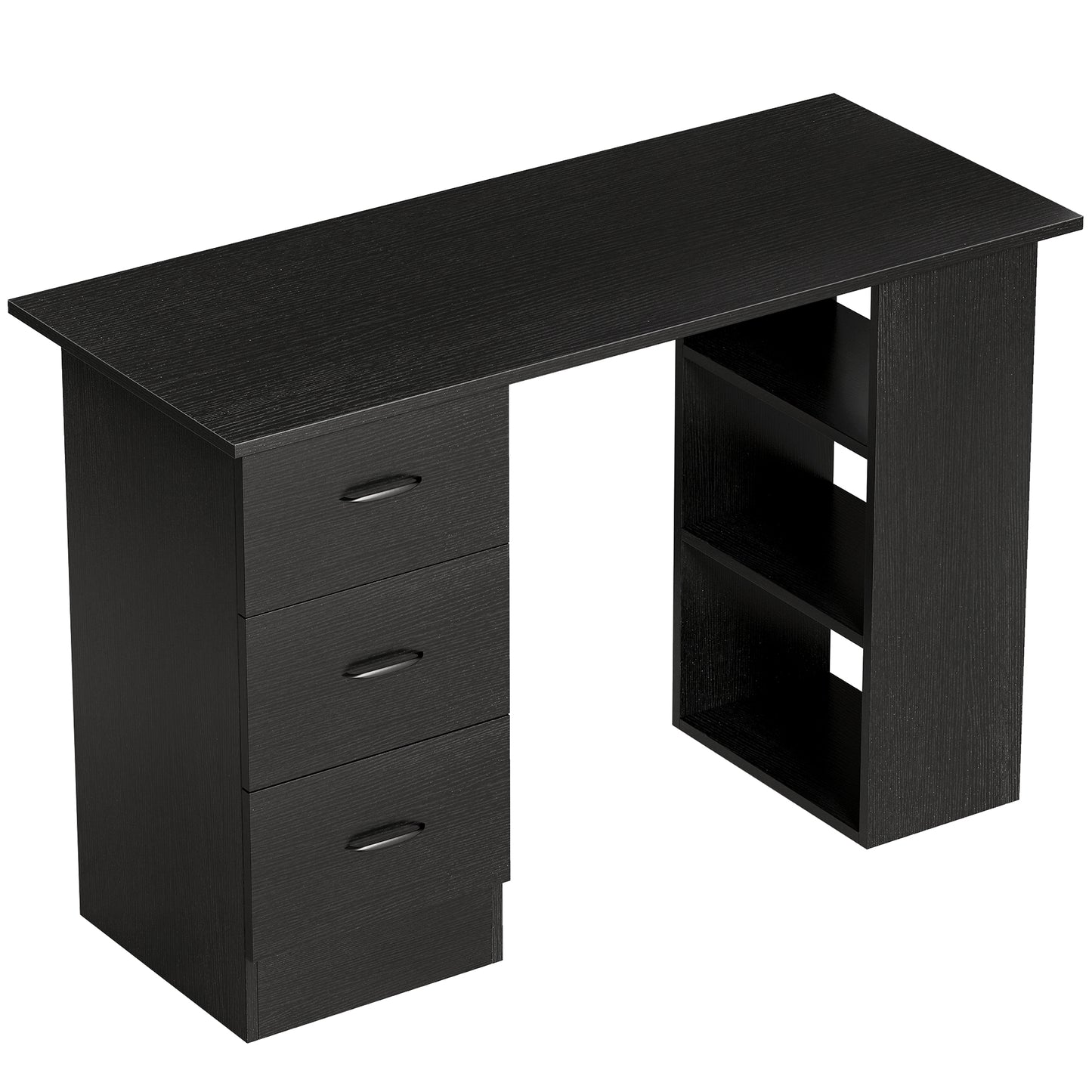 Malilu 120cm Wooden Black Home Office Desk With 3 Shelves And Drawer Storage