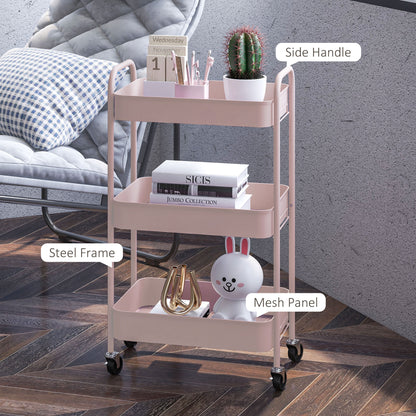 Razira Metal Pink 3 Tier Steel Storage Trolley