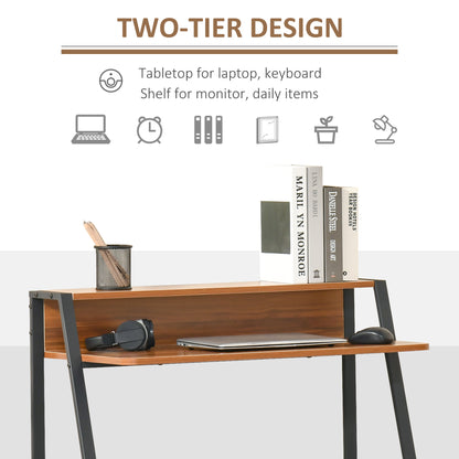 Mifaha 84cm Wooden Walnut Compact Writing Desk With Storage Shelf