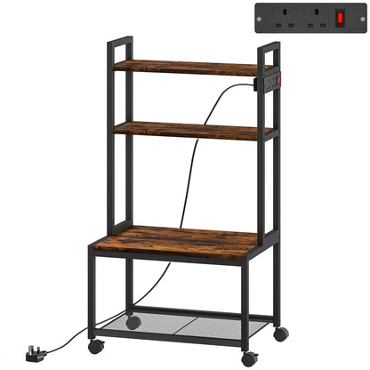 Suto Nivi Metal And Wood Rustic Brown 4 Tier Printer Stand With Power Outlets And Wheels