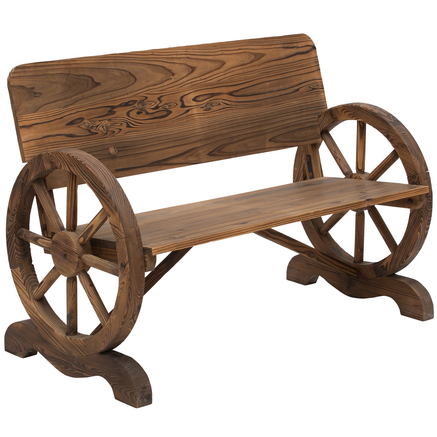 Livika Fir Wood Natural 2 Seater Garden Bench With Wagon Wheel Design