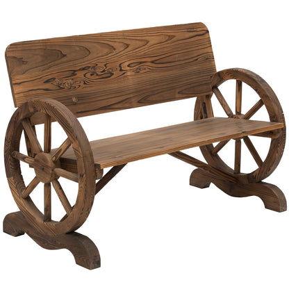 Livika Fir Wood Natural 2 Seater Garden Bench With Wagon Wheel Design