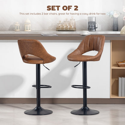 Palosa Set Of 2 Brown Faux Leather Swivel Bar Chairs With Backrest And Footrest