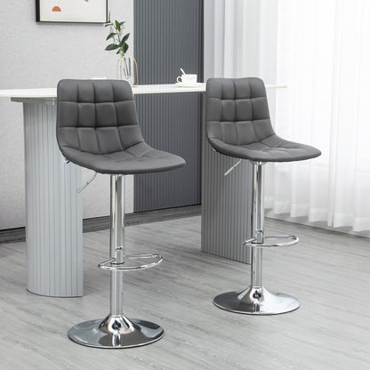 Vivivi Set Of 2 Grey Tufted Faux Leather Swivel Bar Stools With Back Support
