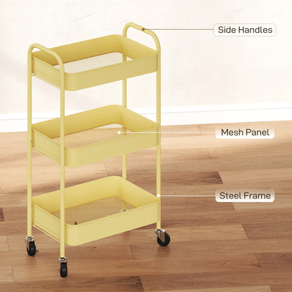 Firi Metal Yellow 3 Tier Steel Storage Trolley With Wheels