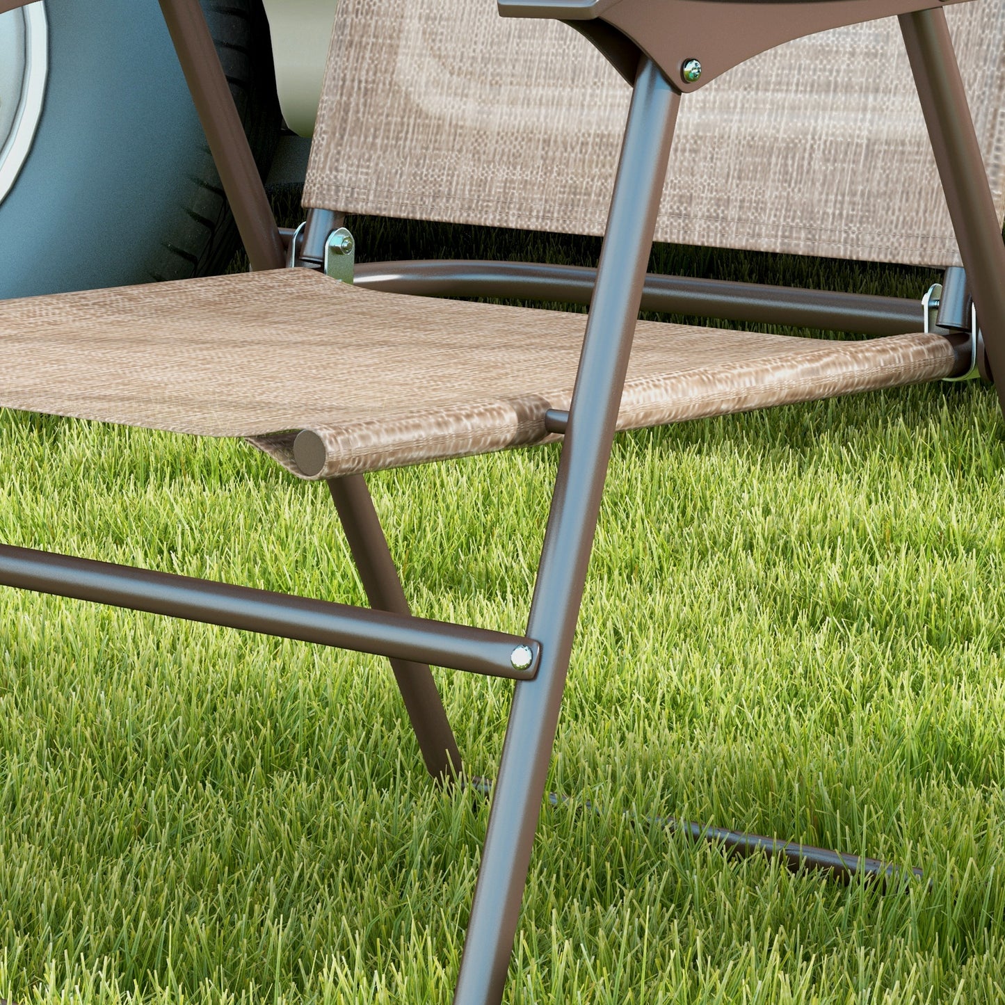 Hazivi Set Of 2 Cream Mesh and Brown Metal Folding Garden Chairs