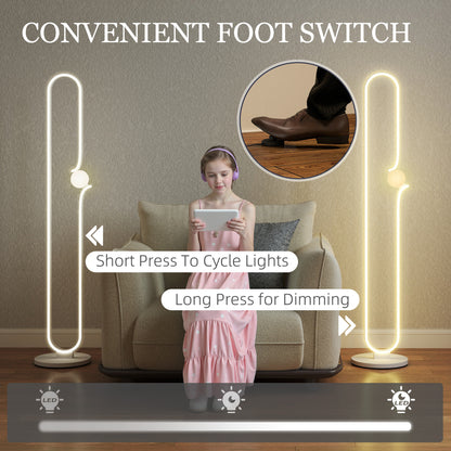 Vanotafa Metal And Glass White Dimmable LED Floor Lamp With Glass Night Light And Foot Switch