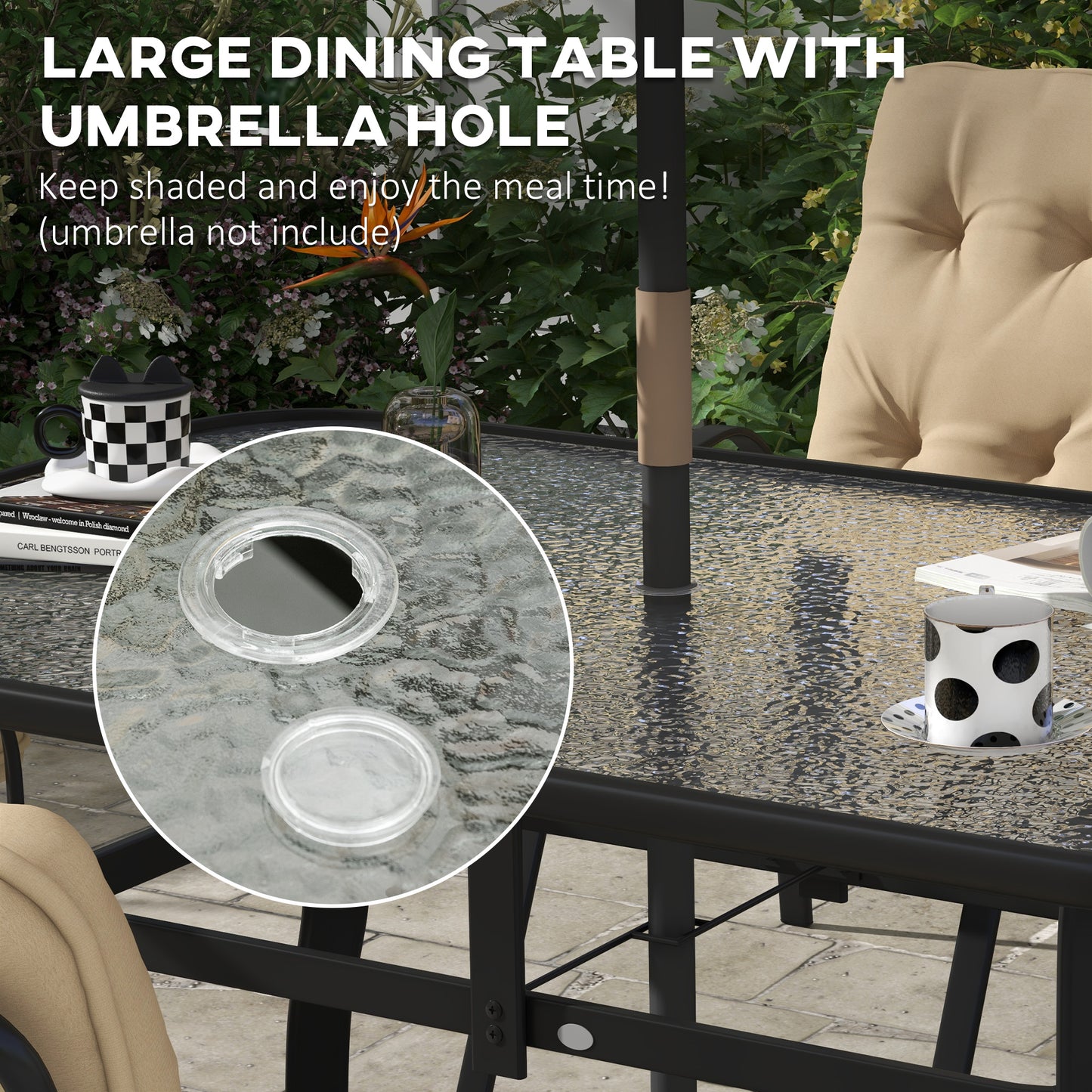 Seriva 6 Seater Cream Garden Dining Set with Black Metal Frame