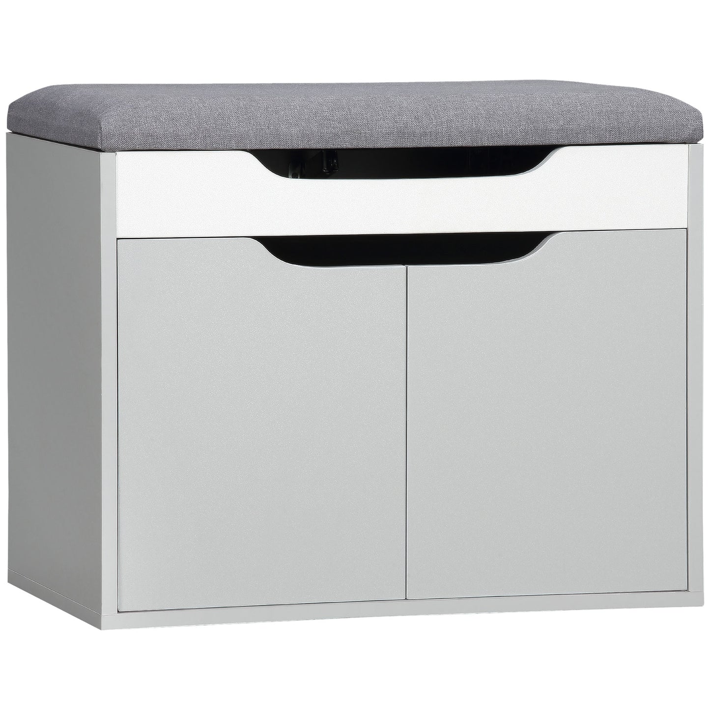 Fasoel Wooden Light Grey Shoe Bench With Cushioned Seat 2 Tier Storage