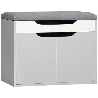 Fasoel Wooden Light Grey Shoe Bench With Cushioned Seat 2 Tier Storage
