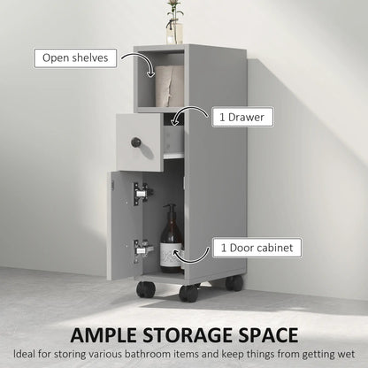 Slim Grey Bathroom Storage Cabinet With Compact Footprint