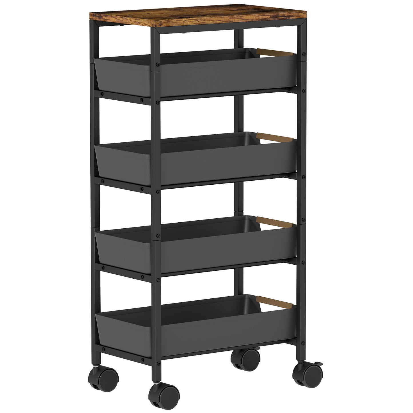Coli Metal Black 5 Tier Storage Trolley On Wheels