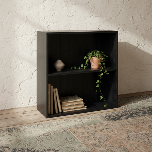 Rokepa Wood Black Low 2 Tier Bookcase With Adjustable Shelves