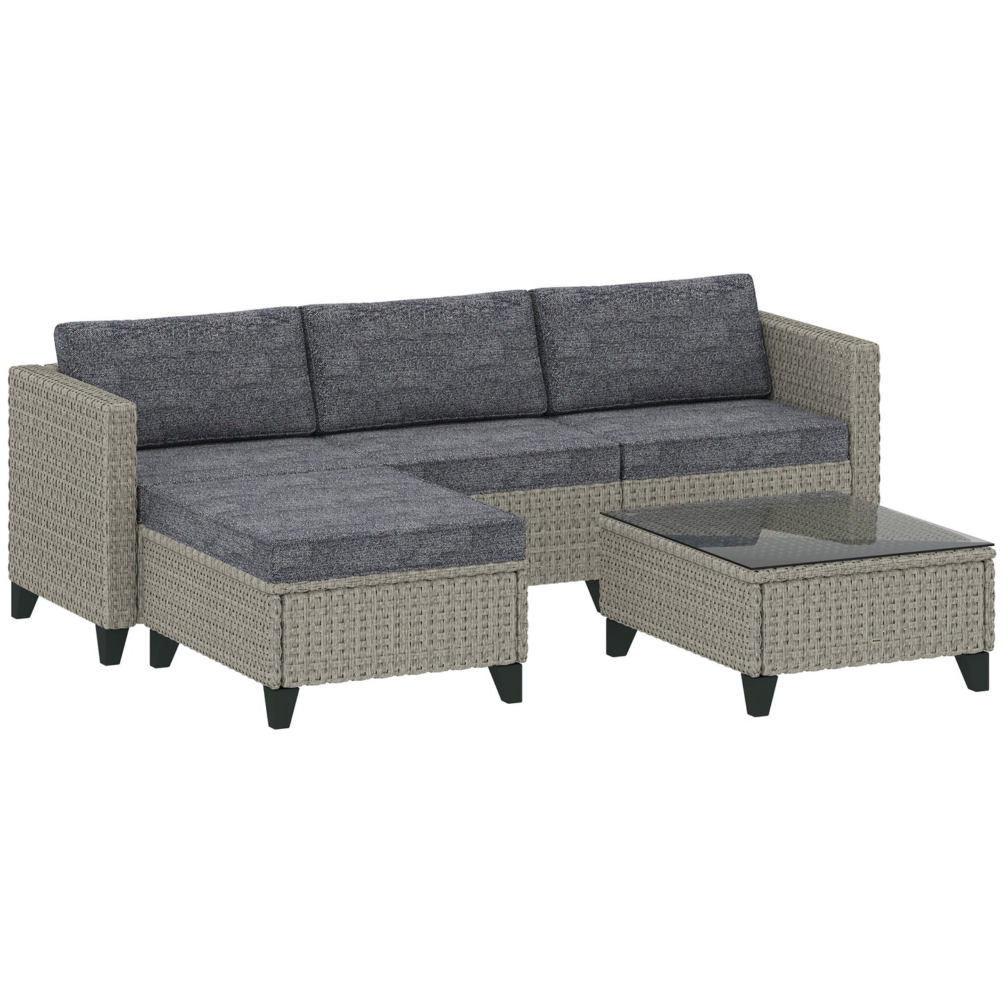 Vema Rattan Dark Grey L Shaped Outdoor Corner Sofa Set With Footstools And Coffee Table