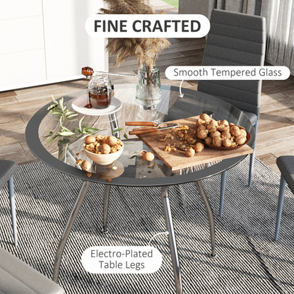 Dinika Metal And Glass Grey 5 Piece Dining Table Set With Padded Chairs