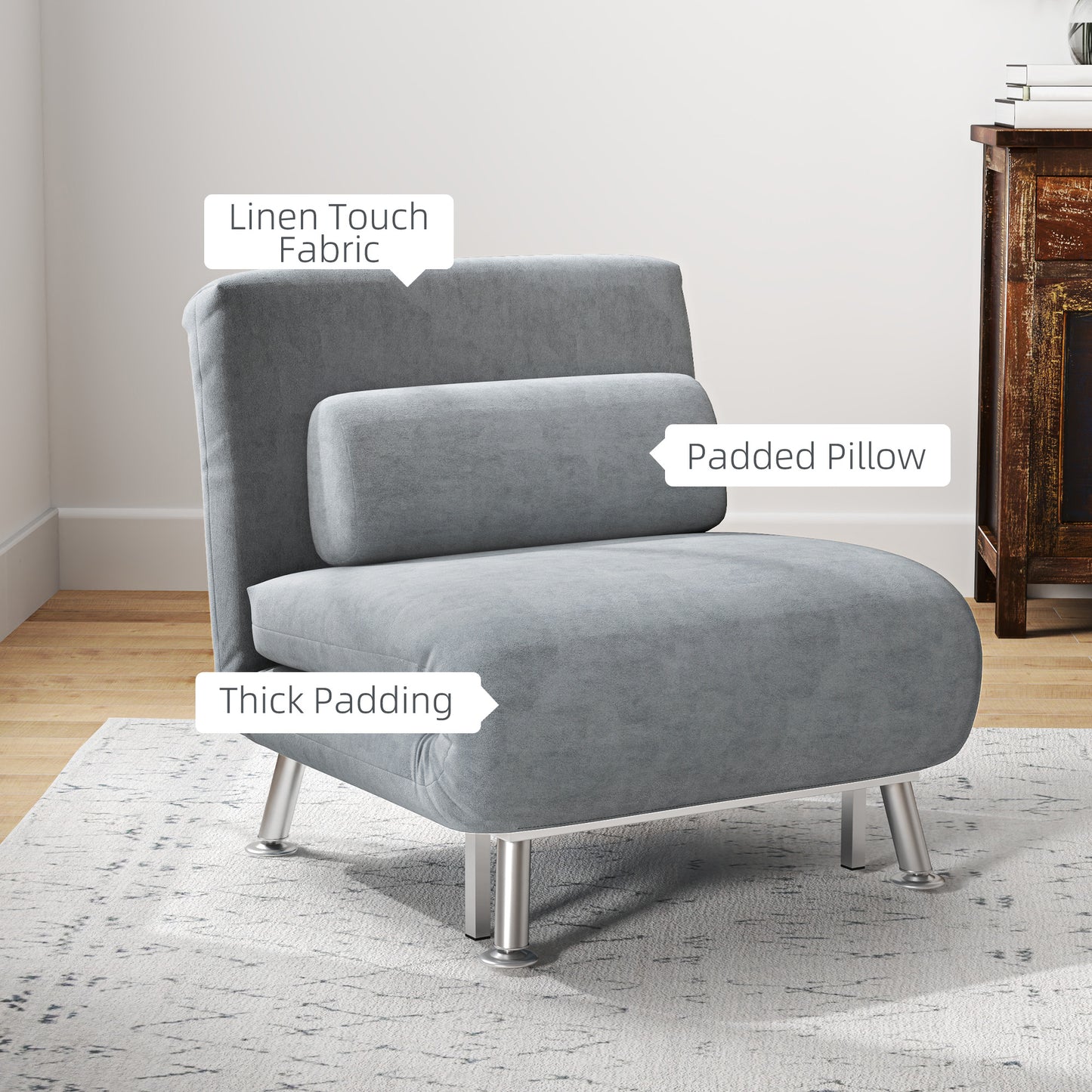 Noso Velvet Grey Single Sleeper Chair
