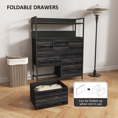 Latoli Fabric And Wood Black 7 Drawer Rustic Storage Chest