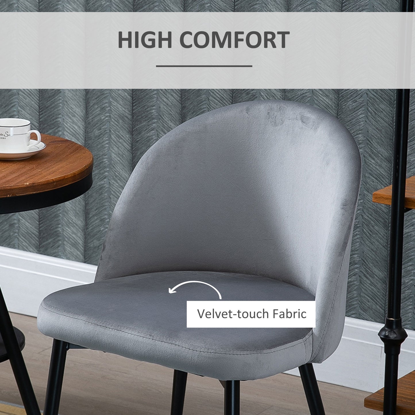 Ladori Fabric Grey Contemporary Dining Chairs Set Of 2 With Soft Upholstered Seats