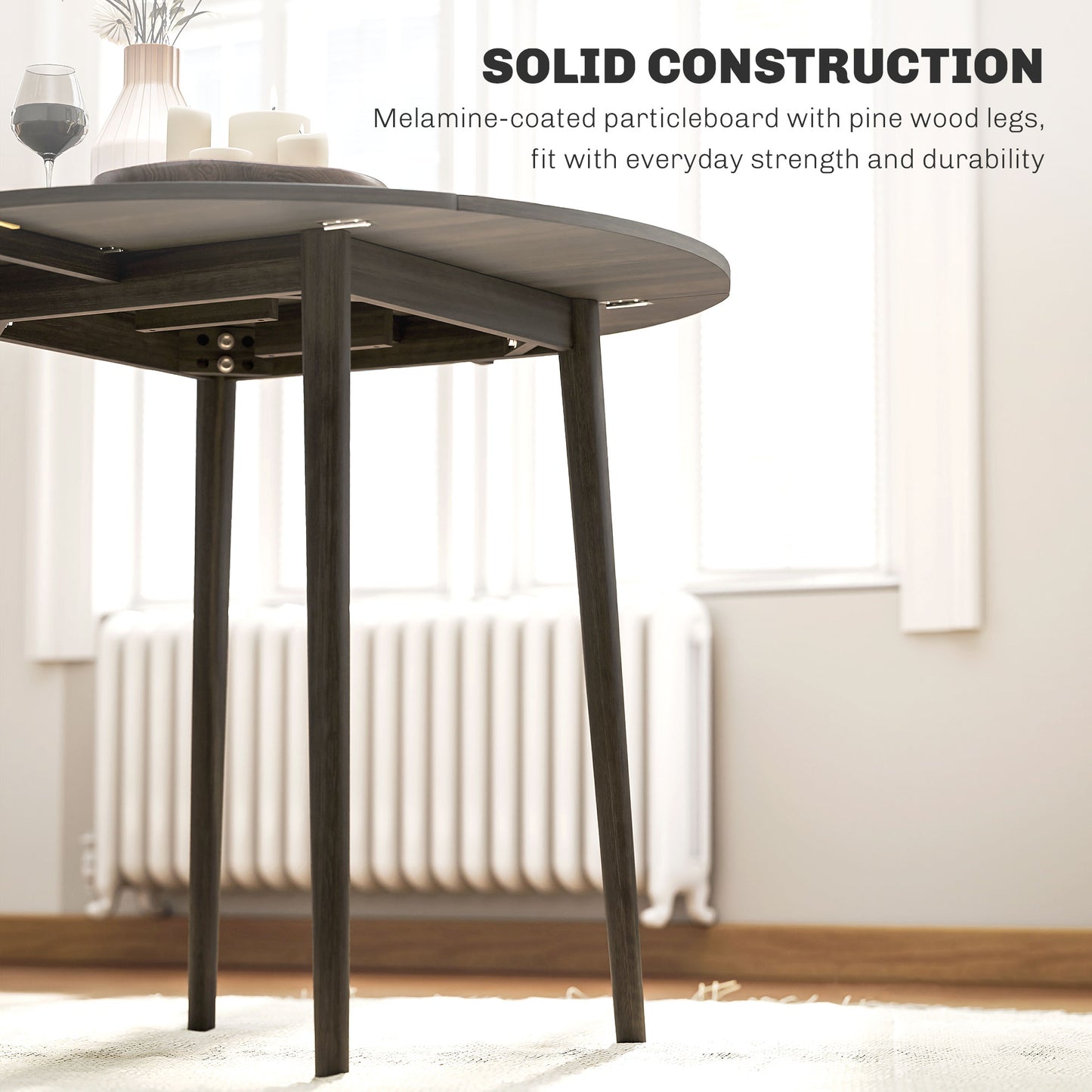 Harapa Solid Wood Grey Round Folding Dining Table Seating 4 With TaFauxred Legs