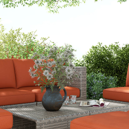 Suve Grey Rattan 6 Seater Garden Furniture Set With Orange Cushions