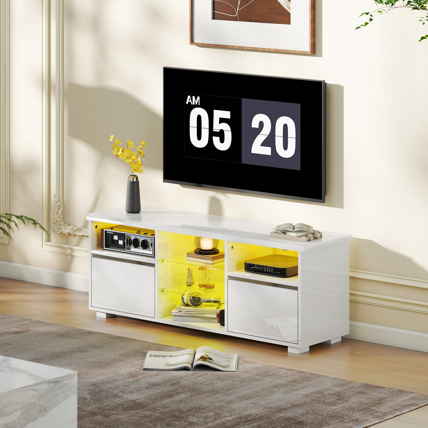 Avavyn 120cm High Gloss White TV Cabinet With Integrated LED Lighting
