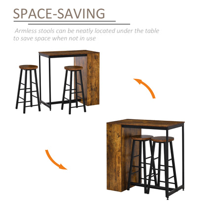 Vasori Metal And Wooden Industrial 3 Piece Bar Table Set With Storage Shelving