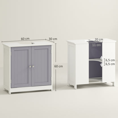 Rova Compact Under Sink Bathroom Storage Cabinet With Adjustable Shelf And Drain Cut Out White And Grey
