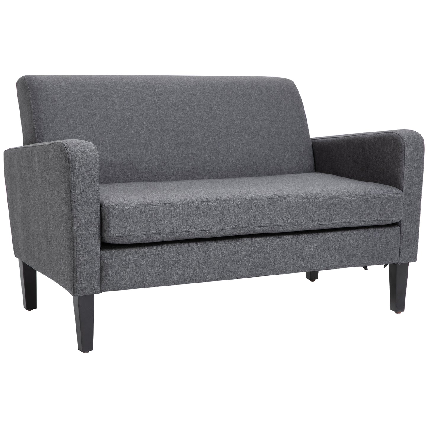 Kahaba Linen Grey Curved 2 Seater Sofa With Thick Cushion And Wooden Legs
