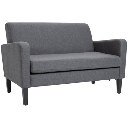 Kahaba Linen Grey Curved 2 Seater Sofa With Thick Cushion And Wooden Legs