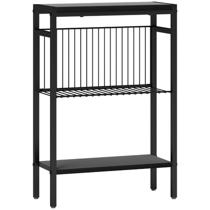 Notosu Metal And Wooden Black Industrial 3 Shelf Side Table