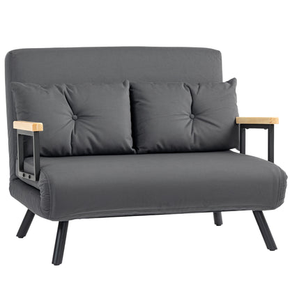 Dima Velvet Dark Grey 4 In One Convertible Double Sofa Bed With Cushions and Wooden Armrests