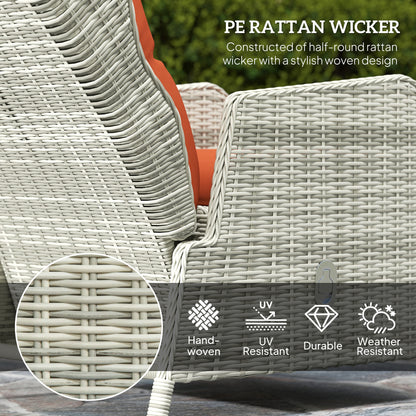 Bapa Rattan Orange 5 Piece Reclining Bistro Furniture Set with Glass Top Table And Footstools