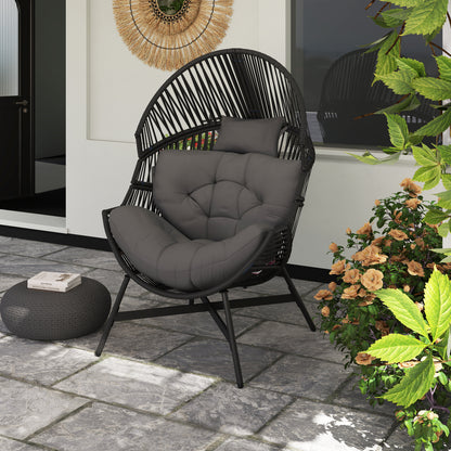 Rataco Rattan Charcoal Grey Oversized Freestanding Egg Chair With Tufted Cushion And Headrest