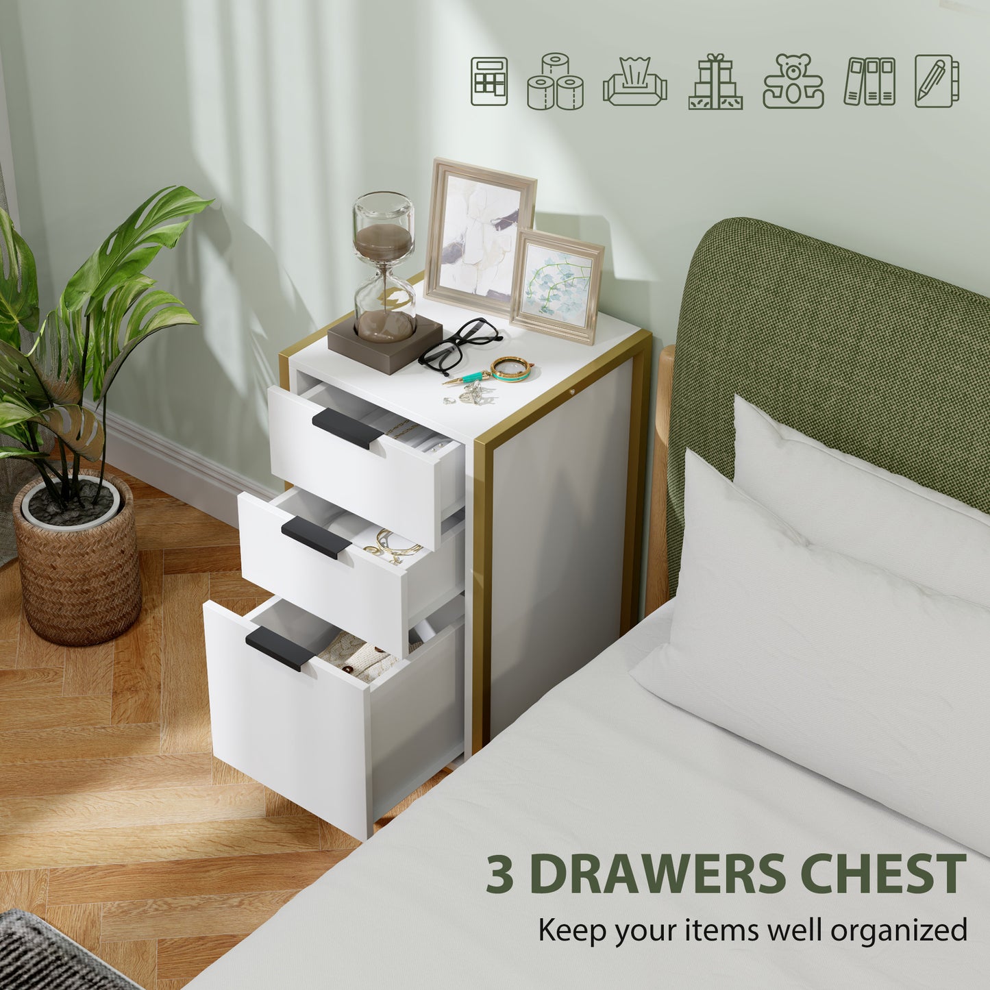 Loyo Metal And Wood White 3 Drawer Industrial Storage Chest